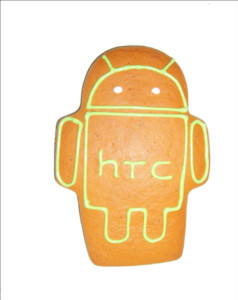 Piernik reklamowy w kształcie robota z wylukrowanym na zielono logo Androida